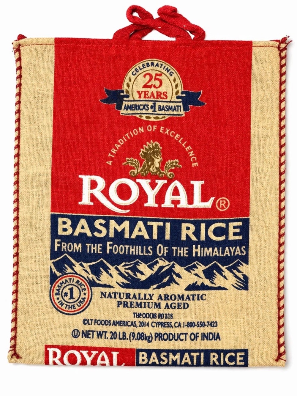 Royal Basmati Rice Bag 20lbs Burlap Handles, Zip Closure, handmade, EUC